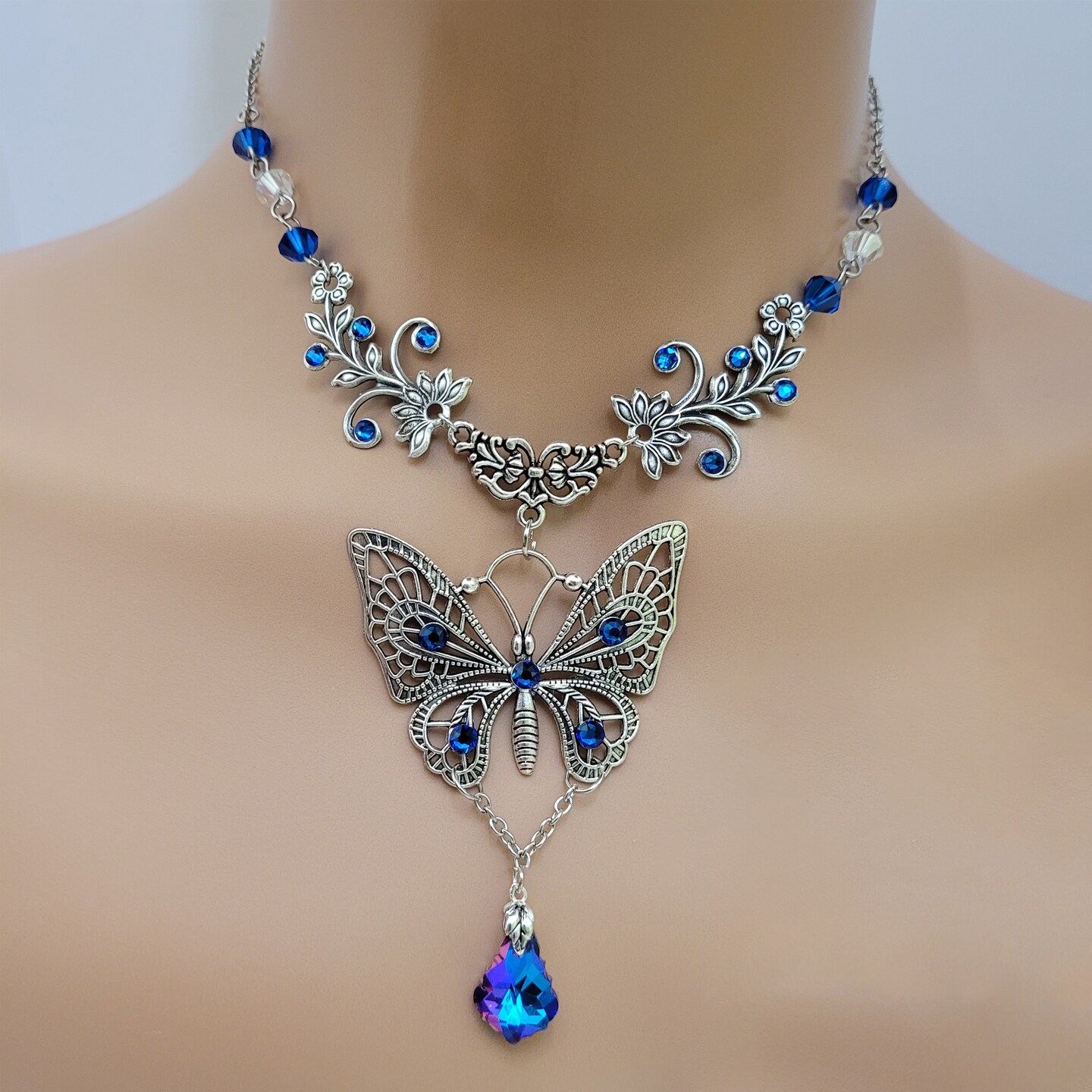 Butterfly Pendant Necklace Womens Blue Swarovski Crystal Sterling Silver  Ginger Lyne Collection - Walmart.com